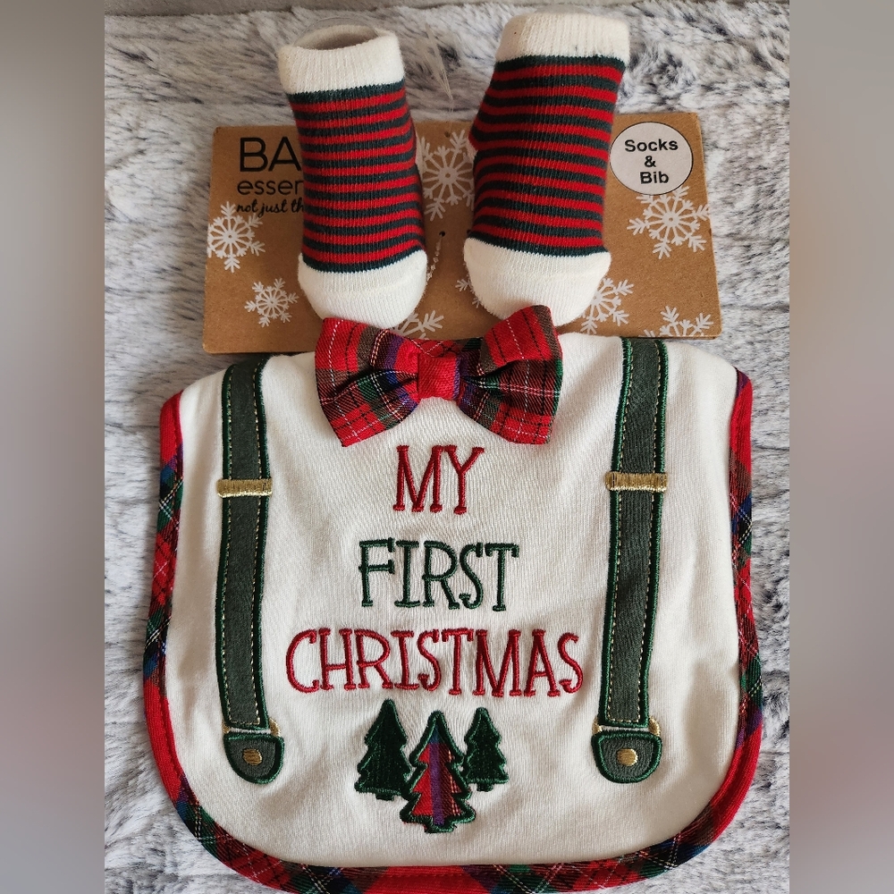 Baby Essentials Festive My First Christmas Bib and Socks Set 0-6M